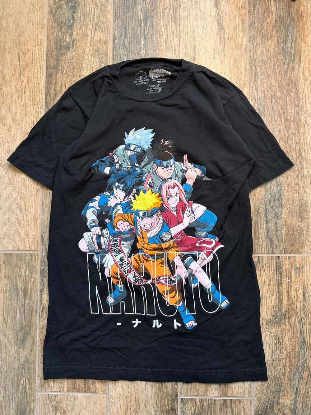 2002 Naruto Anime Character Group T-Shirt Size S (34/36) Black Graphic Tee